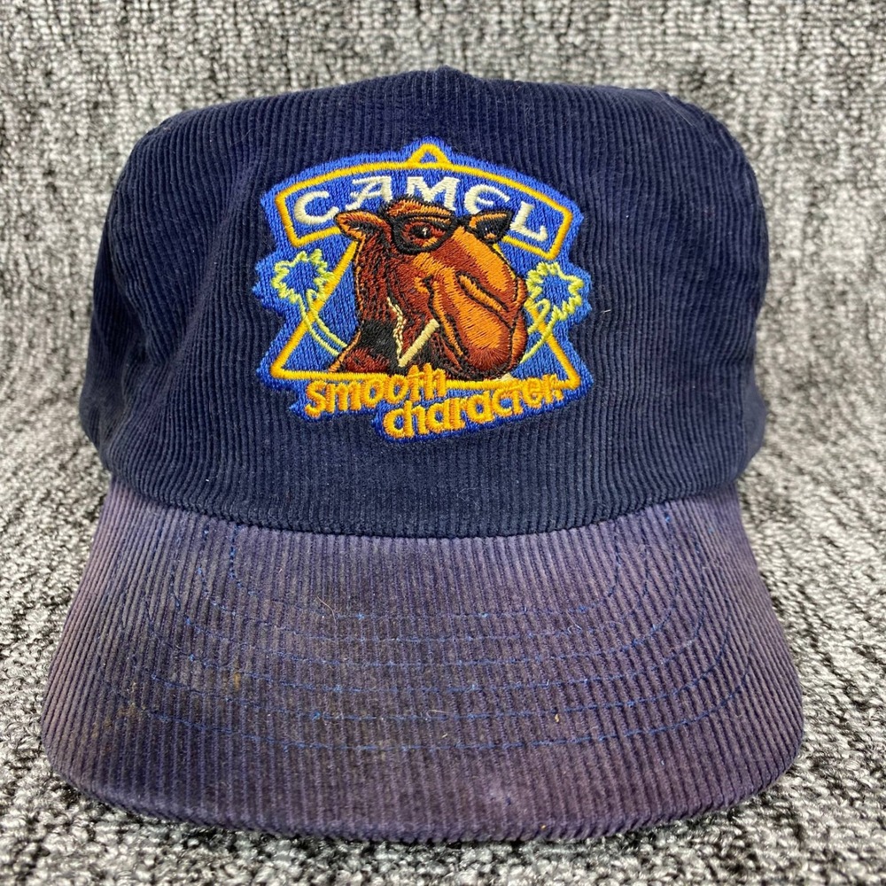 VTG Camel Smooth Character Hat Mens OS Navy Corduroy Joe Camel Vintage Snapback